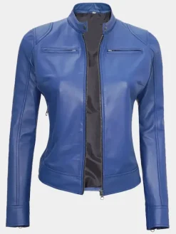 Asal Vision Blue Jackets | Biker Jackets | Declan Women’s Cafe Racer Leather Jacket Blue
