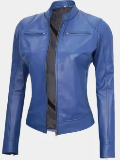 Asal Vision Blue Jackets | Biker Jackets | Declan Women’s Cafe Racer Leather Jacket Blue