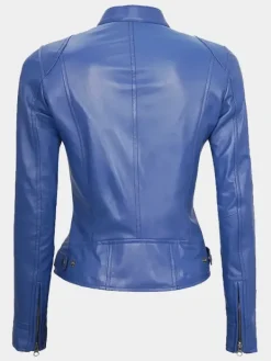 Asal Vision Blue Jackets | Biker Jackets | Declan Women’s Cafe Racer Leather Jacket Blue