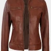 Asal Vision Brown Jackets | Biker Jackets | Declan Women’s Brown Cafe Racer Moto Leather Jacket Waxed Brown
