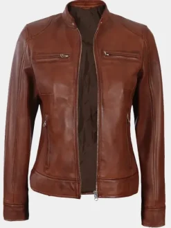 Asal Vision Brown Jackets | Biker Jackets | Declan Women’s Brown Cafe Racer Moto Leather Jacket Waxed Brown