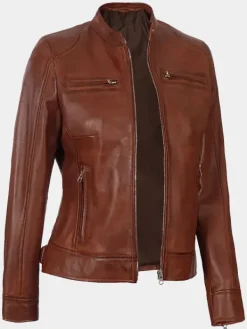 Asal Vision Brown Jackets | Biker Jackets | Declan Women’s Brown Cafe Racer Moto Leather Jacket Waxed Brown