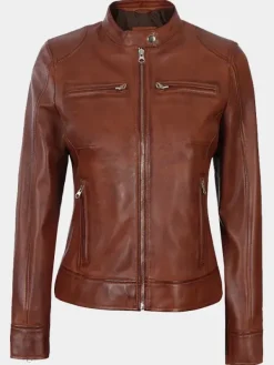 Asal Vision Brown Jackets | Biker Jackets | Declan Women’s Brown Cafe Racer Moto Leather Jacket Waxed Brown