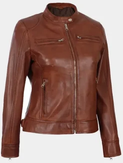 Asal Vision Brown Jackets | Biker Jackets | Declan Women’s Brown Cafe Racer Moto Leather Jacket Waxed Brown