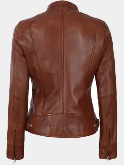 Asal Vision Brown Jackets | Biker Jackets | Declan Women’s Brown Cafe Racer Moto Leather Jacket Waxed Brown