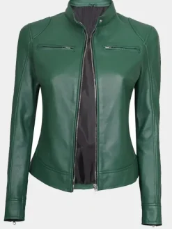 Asal Vision Biker Jackets | Leather Jackets | Declan Womens Cafe Racer Leather Jacket Green