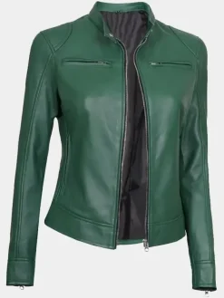 Asal Vision Biker Jackets | Leather Jackets | Declan Womens Cafe Racer Leather Jacket Green