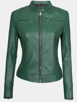 Asal Vision Biker Jackets | Leather Jackets | Declan Womens Cafe Racer Leather Jacket Green