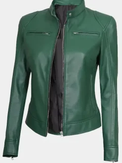 Asal Vision Biker Jackets | Leather Jackets | Declan Womens Cafe Racer Leather Jacket Green