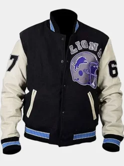 Asal Vision Varsity Jackets | Detroit Lions Eddie Murphy Varsity Jacket Black & White