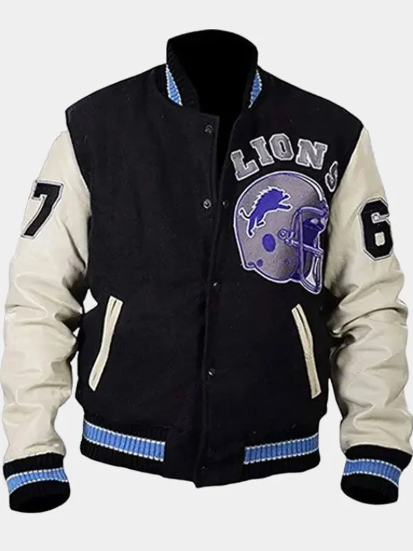 Asal Vision Varsity Jackets | Detroit Lions Eddie Murphy Varsity Jacket Black & White