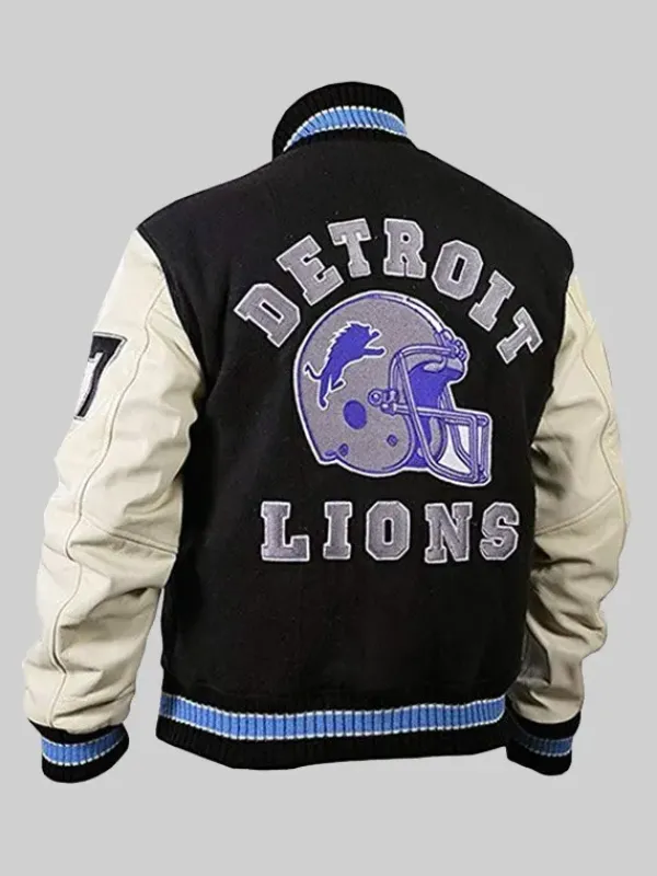 Asal Vision Varsity Jackets | Detroit Lions Eddie Murphy Varsity Jacket Black & White