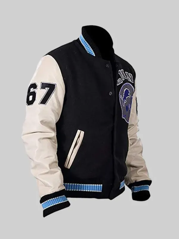 Asal Vision Varsity Jackets | Detroit Lions Eddie Murphy Varsity Jacket Black & White