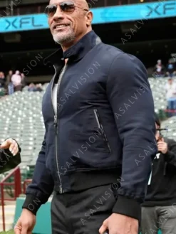 Asal Vision Cotton Jackets | Dwayne Johnson XFL 2023 Bomber Jacket Blue