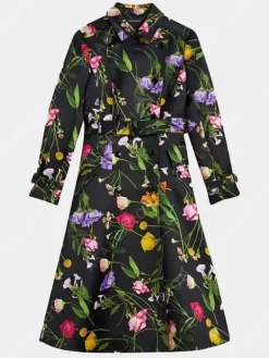 Asal Vision Women Coats | Elsbeth 2024 Carrie Preston Black Floral Coat Black With Floral Design