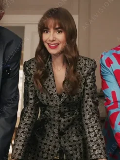 Asal Vision Blazers | Emily Cooper Emily in Paris Season 3 Block Printed Blazer Black And Grey Printed