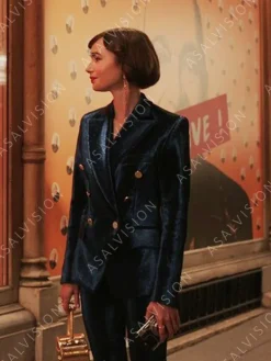 Asal Vision Blazers | Emily Cooper Emily in Paris Season 3 Velvet Blazer Blue