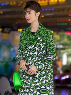 Asal Vision Women Coats | Emily Cooper Emily in Paris Season 3 Coat Green Printed