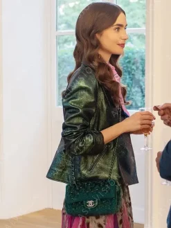 Asal Vision Leather Jackets | Emily Cooper Emily In Paris Leather Jacket Green