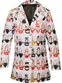 Asal Vision Women Coats | Emily Cooper Emily In Paris Shoe Print Trench Coat White With Shoe Print