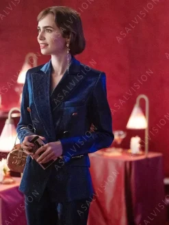 Asal Vision Blazers | Emily Cooper Emily in Paris Season 3 Velvet Blazer Blue