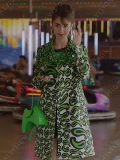 Asal Vision Women Coats | Emily Cooper Emily in Paris Season 3 Coat Green Printed