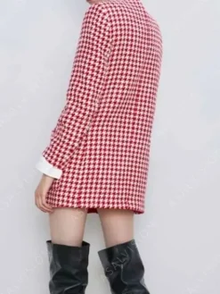 Asal Vision Women Coats | Emily Cooper Emily in Paris Houndstooth Red Coat Same As Image