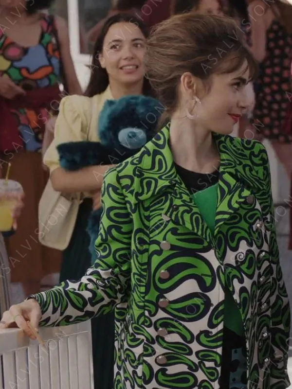 Asal Vision Women Coats | Emily Cooper Emily in Paris Season 3 Coat Green Printed