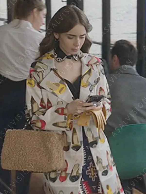 Asal Vision Women Coats | Emily Cooper Emily In Paris Shoe Print Trench Coat White With Shoe Print