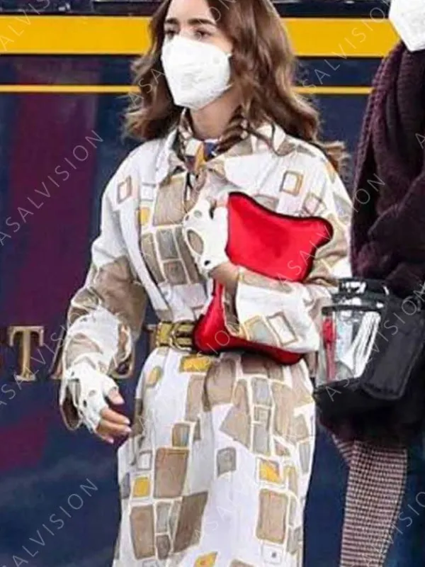 Asal Vision Women Coats | Emily Cooper Emily In Paris Fleece Printed Coat White With Printed Design