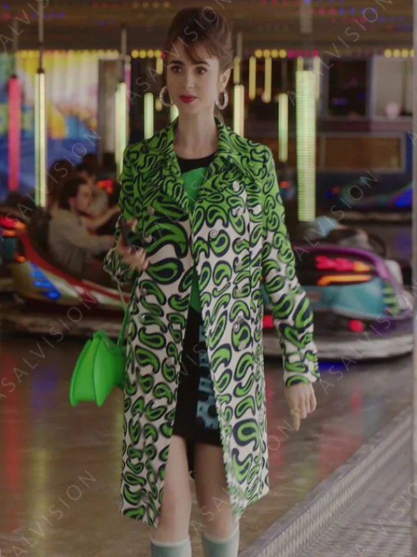 Asal Vision Women Coats | Emily Cooper Emily in Paris Season 3 Coat Green Printed