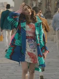 Asal Vision Women Coats | Emily In Paris Emily Cooper Coat Blue Printed Color