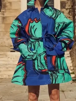 Asal Vision Women Coats | Emily In Paris Emily Cooper Coat Blue Printed Color