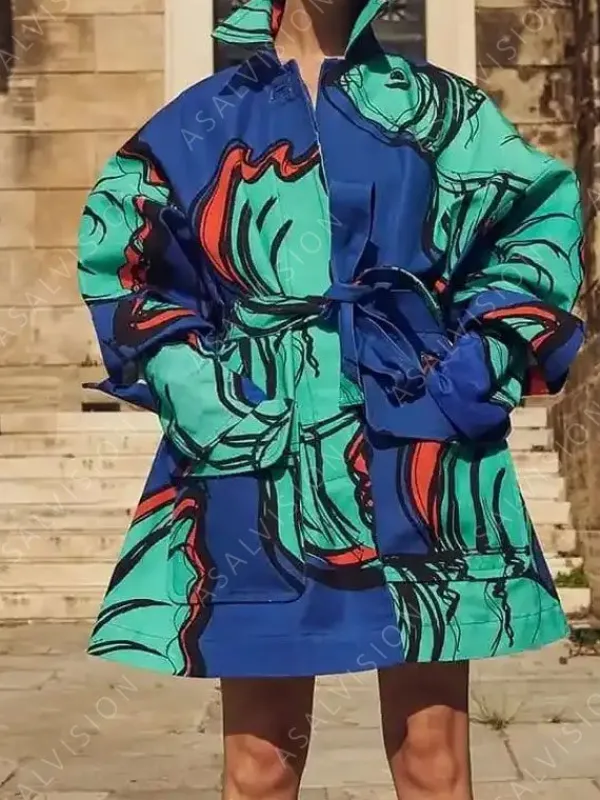 Asal Vision Women Coats | Emily In Paris Emily Cooper Coat Blue Printed Color