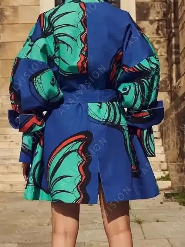 Asal Vision Women Coats | Emily In Paris Emily Cooper Coat Blue Printed Color