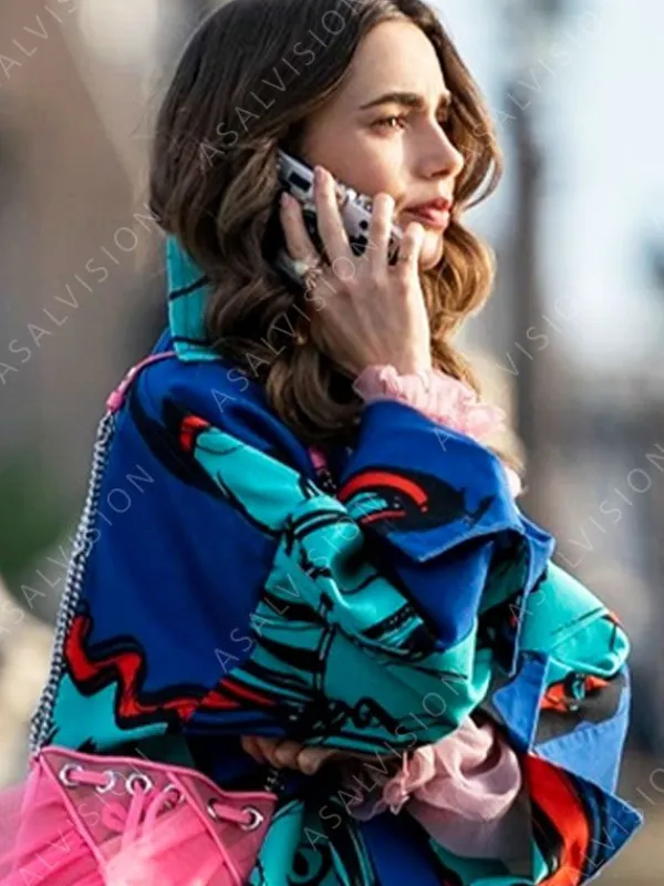 Asal Vision Women Coats | Emily In Paris Emily Cooper Coat Blue Printed Color
