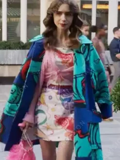 Asal Vision Women Coats | Emily In Paris Emily Cooper Coat Blue Printed Color
