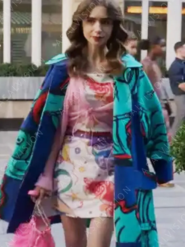 Asal Vision Women Coats | Emily In Paris Emily Cooper Coat Blue Printed Color