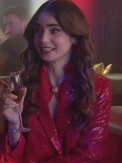 Asal Vision Blazers | Emily in Paris Lily Collins Red Sequin Blazer Red Color