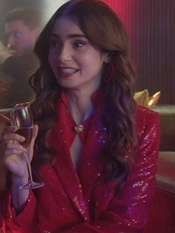Asal Vision Blazers | Emily in Paris Lily Collins Red Sequin Blazer Red Color
