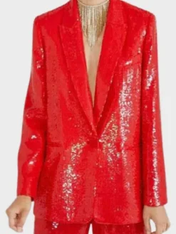Asal Vision Blazers | Emily in Paris Lily Collins Red Sequin Blazer Red Color