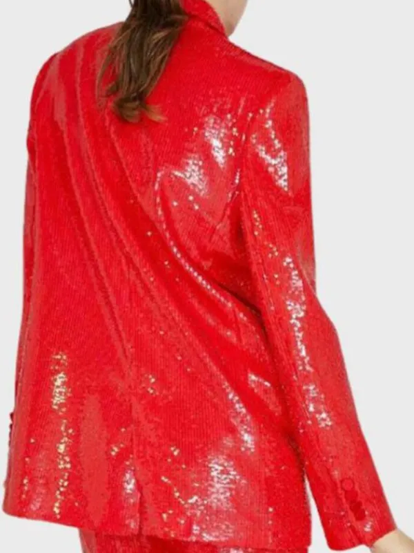 Asal Vision Blazers | Emily in Paris Lily Collins Red Sequin Blazer Red Color