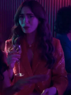 Asal Vision Blazers | Emily in Paris Lily Collins Red Sequin Blazer Red Color