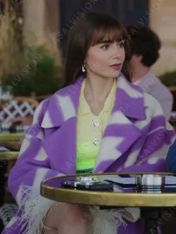 Asal Vision Women Coats | Emily In Paris Purple Coat Season 3 Purple And White