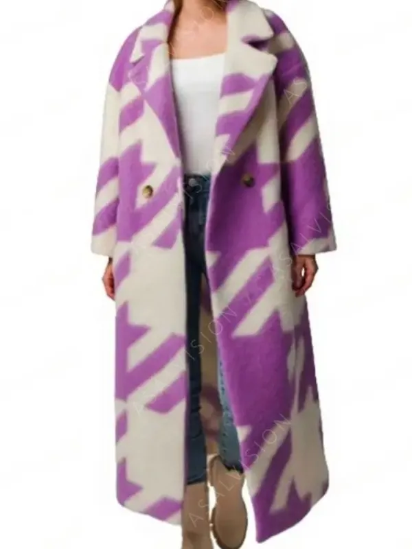 Asal Vision Women Coats | Emily In Paris Purple Coat Season 3 Purple And White