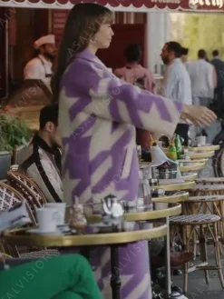Asal Vision Women Coats | Emily In Paris Purple Coat Season 3 Purple And White