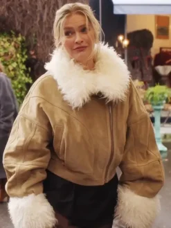 Asal Vision Leather Jackets | Emily In Paris S04 Camille Suede Leather Fur Jacket Light Brown
