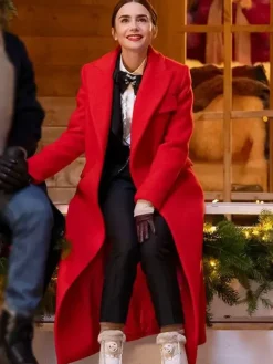 Asal Vision Women Coats | Emily in Paris Season 4 Emily Cooper Wool Trench Coat Red