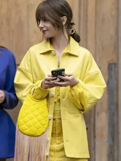 Asal Vision Leather Jackets | Emily in Paris Season 4 Emily Cooper Jacket Yellow