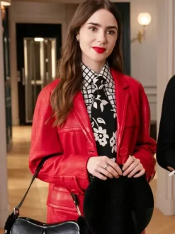 Asal Vision Women Coats | Emily in Paris Season 4 Emily Cooper Leather Coat Red